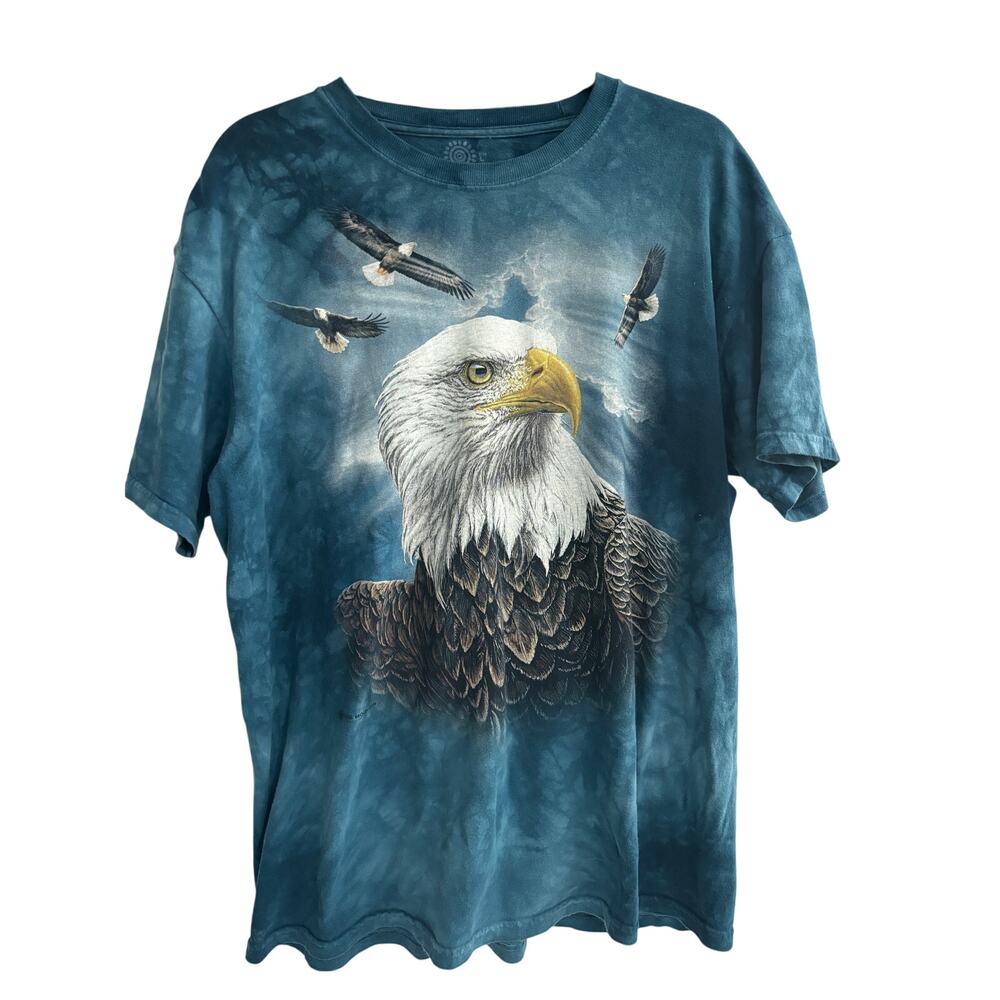Bald Eagle Graphic Blue Tie-Dye T-Shirt The Mountain Size L (Large)